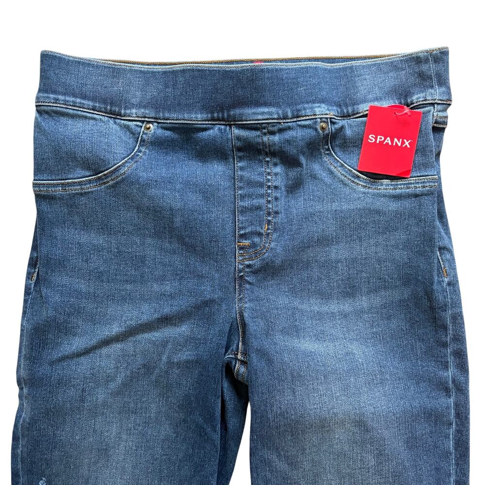 NWT Spanx Distressed Skinny Leg Denim Jeans Medium Wash Women's Size Medium $128